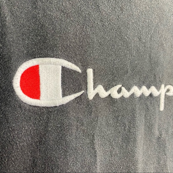 Vintage Champion Old School Spellout Embroidered Logo Black T-shirt Medium - Picture 3 of 6